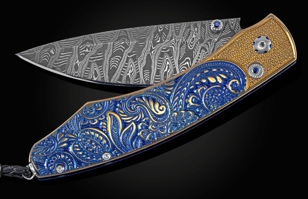 William Henry KNIVES B12 Blue Gold Paisley