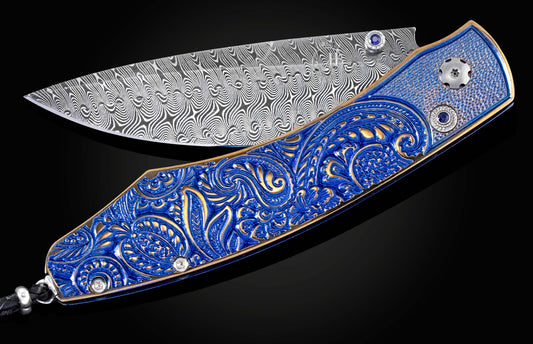 William Henry KNIVES B12 Gilded Blue Paisley