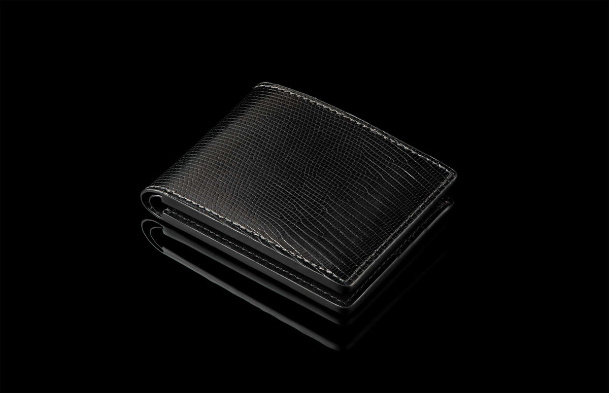 William Henry LEATHER Bi-Fold Wallet - Midnight Lizard BF LIZ BLK