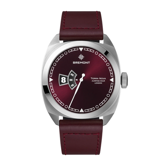 Bremont Watches | Mens | Terra Nova Terra Nova 40.5mm Jumping Hour Burgundy Leather Strap TN40-JH-SS-BG-L-S