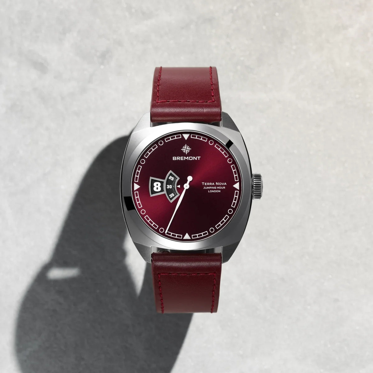 Bremont Watches | Mens | Terra Nova Terra Nova 40.5mm Jumping Hour Burgundy Leather Strap TN40-JH-SS-BG-L-S