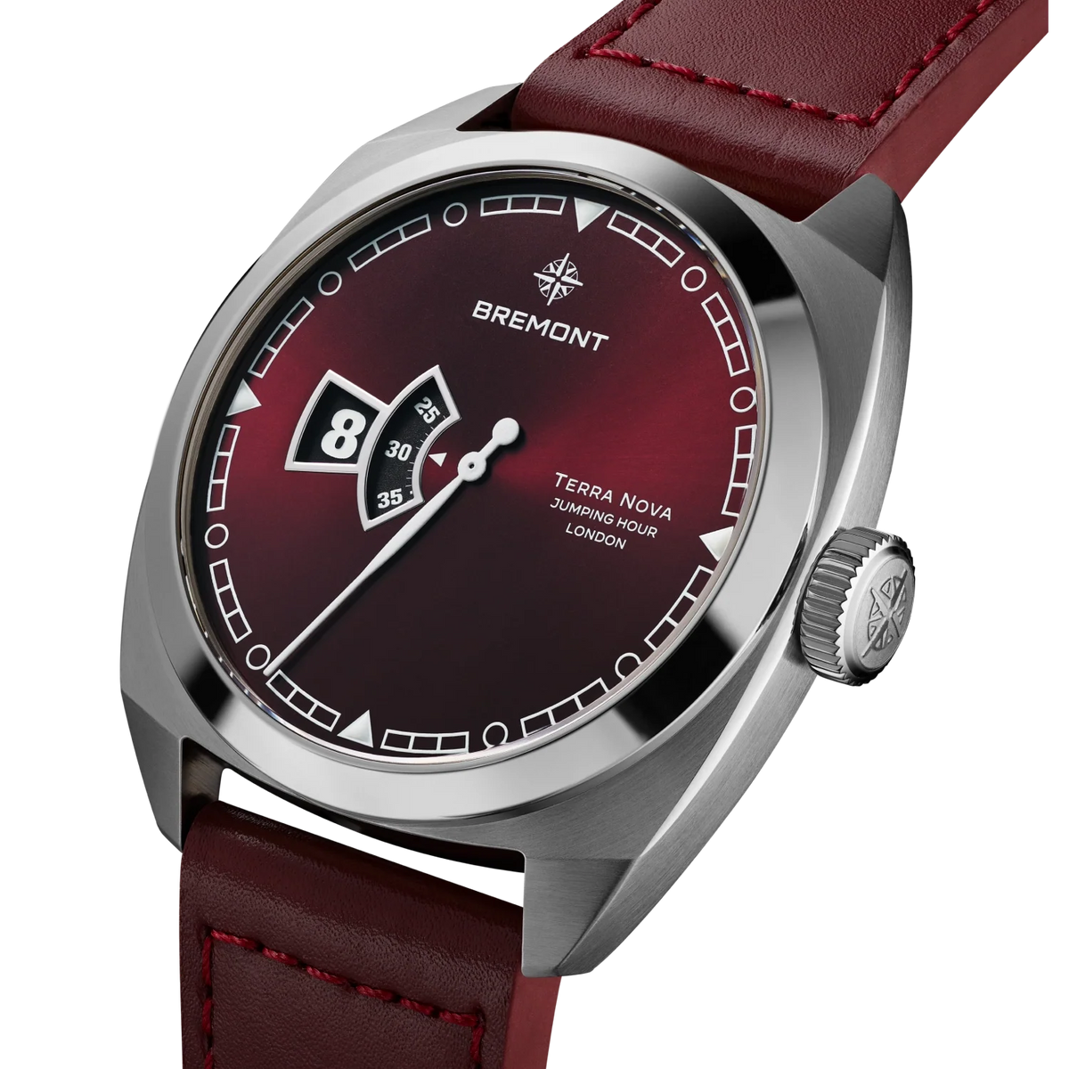 Bremont Watches | Mens | Terra Nova Terra Nova 40.5mm Jumping Hour Burgundy Leather Strap TN40-JH-SS-BG-L-S