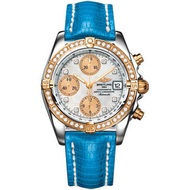 Breitling Chrono Cockpit Steel and Rose Gold Diamonds C1335853/A654-lizard-blue-deployant