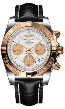 Breitling Chronomat 41 Steel and Gold Polished Bezel - Croco Strap - Deployant CB014012/A722-croco-black-deployant Men's Watch