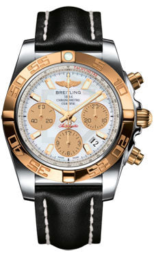 Breitling Chronomat 41 Steel and Gold Polished Bezel - Leather Strap - Deployant CB014012/A722-leather-black-deployant Men's Watch