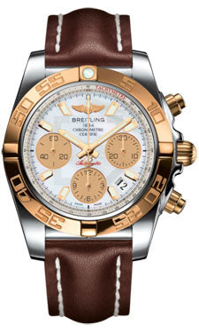 Breitling Chronomat 41 Steel and Gold Polished Bezel - Leather Strap - Deployant CB014012/A722-leather-brown-deployant Men's Watch