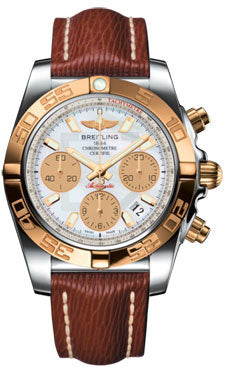 Breitling Chronomat 41 Steel and Gold Polished Bezel - Sahara Leather Strap CB014012/A722-sahara-brown-tang Men's Watch