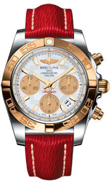 Breitling Chronomat 41 Steel and Gold Polished Bezel - Sahara Leather Strap CB014012/A722-sahara-red-tang Men's Watch