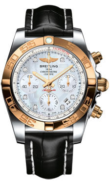 Breitling Chronomat 41 Steel and Gold Polished Bezel - Croco Strap - Deployant CB014012/A723-croco-black-deployant Men's Watch