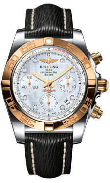 Breitling Chronomat 41 Steel and Gold Polished Bezel - Sahara Leather Strap CB014012/A723-sahara-black-tang Men's Watch