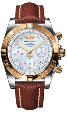 Breitling Chronomat 41 Steel and Gold Polished Bezel - Sahara Leather Strap CB014012/A723-sahara-brown-tang Men's Watch