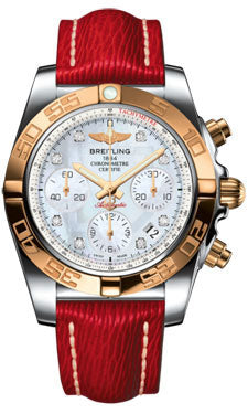 Breitling Chronomat 41 Steel and Gold Polished Bezel - Sahara Leather Strap CB014012/A723-sahara-red-tang Men's Watch