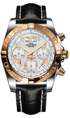 Breitling Chronomat 41 Steel and Gold Polished Bezel - Croco Strap - Deployant CB014012/A748-croco-black-deployant Men's Watch