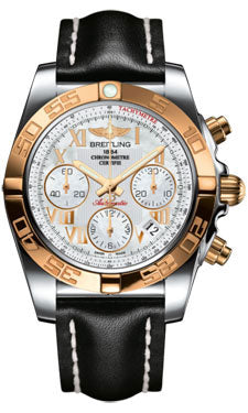 Breitling Chronomat 41 Steel and Gold Polished Bezel - Leather Strap - Deployant CB014012/A748-leather-black-deployant Men's Watch