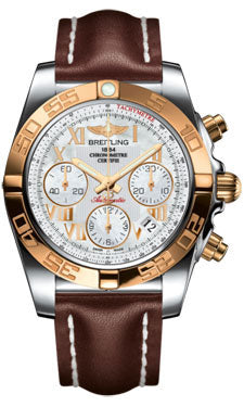 Breitling Chronomat 41 Steel and Gold Polished Bezel - Leather Strap - Deployant CB014012/A748-leather-brown-deployant Men's Watch