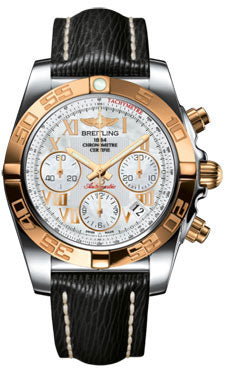 Breitling Chronomat 41 Steel and Gold Polished Bezel - Sahara Leather Strap CB014012/A748-sahara-black-tang Men's Watch