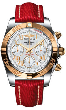 Breitling Chronomat 41 Steel and Gold Polished Bezel - Sahara Leather Strap CB014012/A748-sahara-red-tang Men's Watch