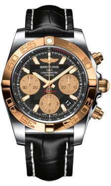 Breitling Chronomat 41 Steel and Gold Polished Bezel - Croco Strap - Tang CB014012/BA53-croco-black-tang Men's Watch