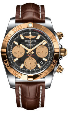 Breitling Chronomat 41 Steel and Gold Polished Bezel - Croco Strap - Deployant CB014012/BA53-croco-brown-deployant Men's Watch