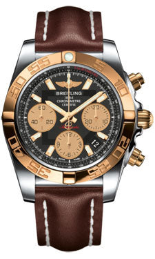 Breitling Chronomat 41 Steel and Gold Polished Bezel - Leather Strap - Deployant CB014012/BA53-leather-brown-deployant Men's Watch