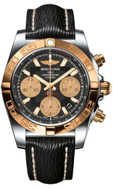 Breitling Chronomat 41 Steel and Gold Polished Bezel - Sahara Leather Strap CB014012/BA53-sahara-black-tang Men's Watch