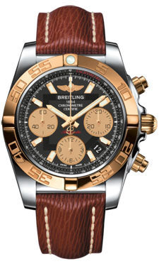 Breitling Chronomat 41 Steel and Gold Polished Bezel - Sahara Leather Strap CB014012/BA53-sahara-brown-tang Men's Watch