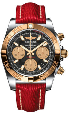 Breitling Chronomat 41 Steel and Gold Polished Bezel - Sahara Leather Strap CB014012/BA53-sahara-red-tang Men's Watch