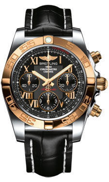 Breitling Chronomat 41 Steel and Gold Polished Bezel - Croco Strap - Tang CB014012/BC08-croco-black-tang Men's Watch