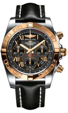 Breitling Chronomat 41 Steel and Gold Polished Bezel - Leather Strap - Deployant CB014012/BC08-leather-black-deployant Men's Watch