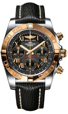 Breitling Chronomat 41 Steel and Gold Polished Bezel - Sahara Leather Strap CB014012/BC08-sahara-black-tang Men's Watch