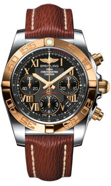 Breitling Chronomat 41 Steel and Gold Polished Bezel - Sahara Leather Strap CB014012/BC08-sahara-brown-tang Men's Watch