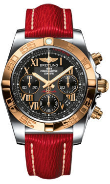 Breitling Chronomat 41 Steel and Gold Polished Bezel - Sahara Leather Strap CB014012/BC08-sahara-red-tang Men's Watch