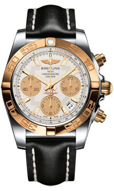 Breitling Chronomat 41 Steel and Gold Polished Bezel - Leather Strap - Deployant CB014012/G713-leather-black-deployant Men's Watch