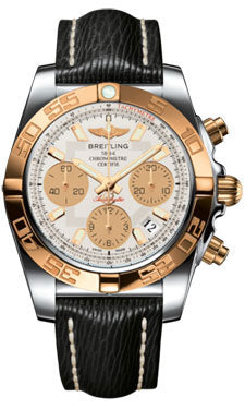 Breitling Chronomat 41 Steel and Gold Polished Bezel - Sahara Leather Strap CB014012/G713-sahara-black-tang Men's Watch