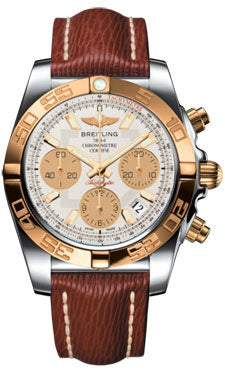 Breitling Chronomat 41 Steel and Gold Polished Bezel - Sahara Leather Strap CB014012/G713-sahara-brown-tang Men's Watch