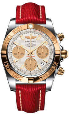 Breitling Chronomat 41 Steel and Gold Polished Bezel - Sahara Leather Strap CB014012/G713-sahara-red-tang Men's Watch