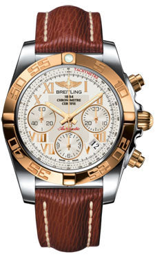 Breitling Chronomat 41 Steel and Gold Polished Bezel - Sahara Leather Strap CB014012/G759-sahara-brown-tang Men's Watch