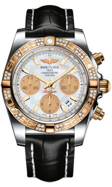 Breitling Chronomat 41 Steel and Gold Diamond Bezel - Croco Strap - Deployant CB0140AA/A722-croco-black-deployant Men's Watch