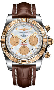 Breitling Chronomat 41 Steel and Gold Diamond Bezel - Croco Strap - Deployant CB0140AA/A722-croco-brown-deployant Men's Watch