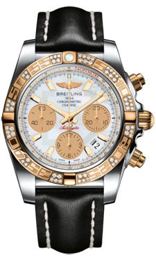 Breitling Chronomat 41 Steel and Gold Diamond Bezel - Leather Strap - Deployant CB0140AA/A722-leather-black-deployant Men's Watch