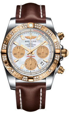 Breitling Chronomat 41 Steel and Gold Diamond Bezel - Leather Strap - Deployant CB0140AA/A722-leather-brown-deployant Men's Watch