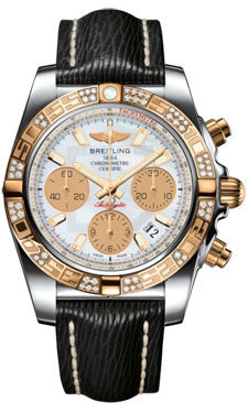 Breitling Chronomat 41 Steel and Gold Diamond Bezel - Sahara Leather Strap CB0140AA/A722-sahara-black-tang Men's Watch