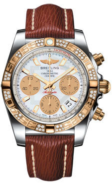 Breitling Chronomat 41 Steel and Gold Diamond Bezel - Sahara Leather Strap CB0140AA/A722-sahara-brown-tang Men's Watch