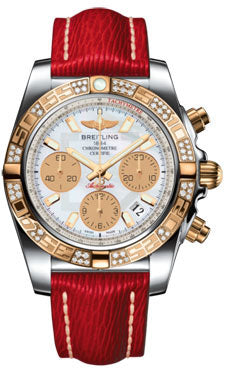 Breitling Chronomat 41 Steel and Gold Diamond Bezel - Sahara Leather Strap CB0140AA/A722-sahara-red-tang Men's Watch