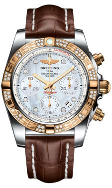 Breitling Chronomat 41 Steel and Gold Diamond Bezel - Croco Strap - Deployant CB0140AA/A723-croco-brown-deployant Men's Watch