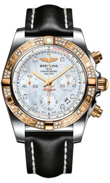 Breitling Chronomat 41 Steel and Gold Diamond Bezel - Leather Strap - Deployant CB0140AA/A723-leather-black-deployant Men's Watch