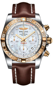 Breitling Chronomat 41 Steel and Gold Diamond Bezel - Leather Strap - Deployant CB0140AA/A723-leather-brown-deployant Men's Watch