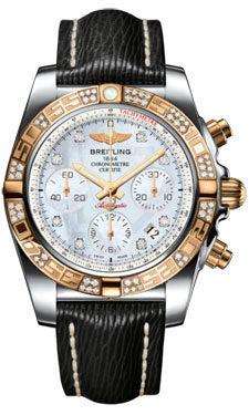 Breitling Chronomat 41 Steel and Gold Diamond Bezel - Sahara Leather Strap CB0140AA/A723-sahara-black-tang Men's Watch