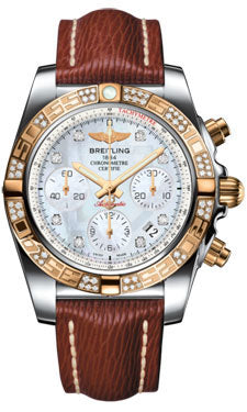 Breitling Chronomat 41 Steel and Gold Diamond Bezel - Sahara Leather Strap CB0140AA/A723-sahara-brown-tang Men's Watch