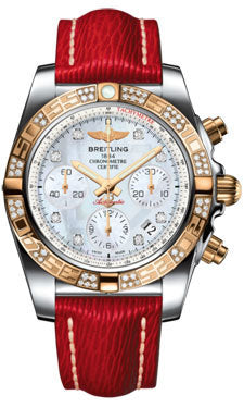 Breitling Chronomat 41 Steel and Gold Diamond Bezel - Sahara Leather Strap CB0140AA/A723-sahara-red-tang Men's Watch